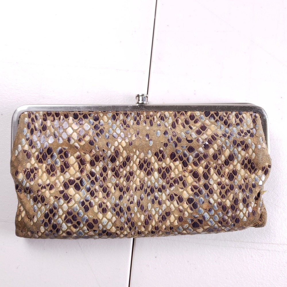 HOBO Tan and Purple Snakeskin-Pattern Clutch Wallet